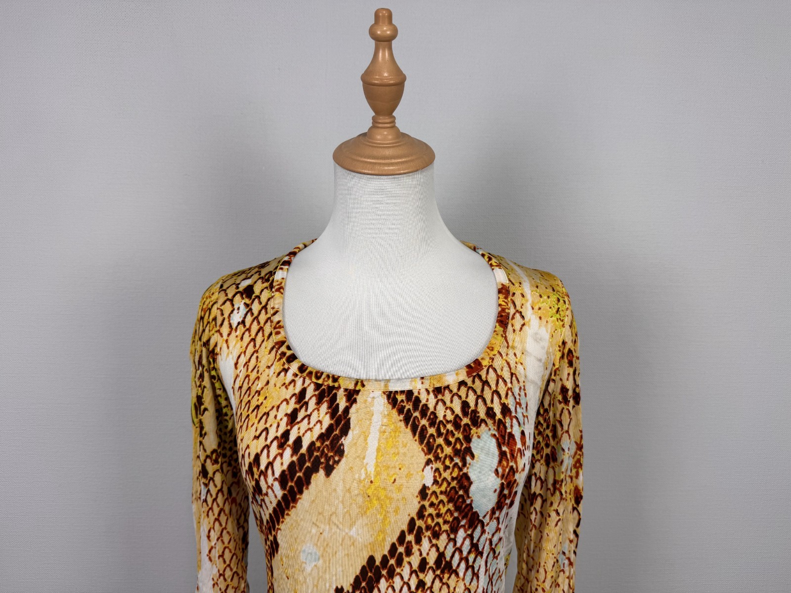 Just Cavalli Made in Bosnia Wonderful Yellow Snake Pattern Stretch Shirt Sz S