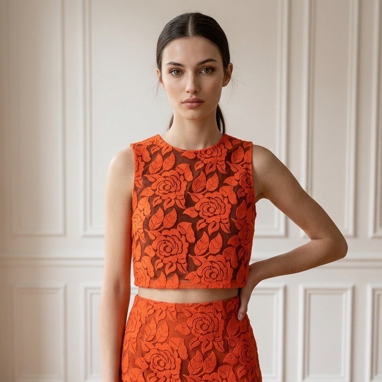 NICOLE MILLER ARTELIER FLOWER ORGANZA LACE Crop TOP Size S
