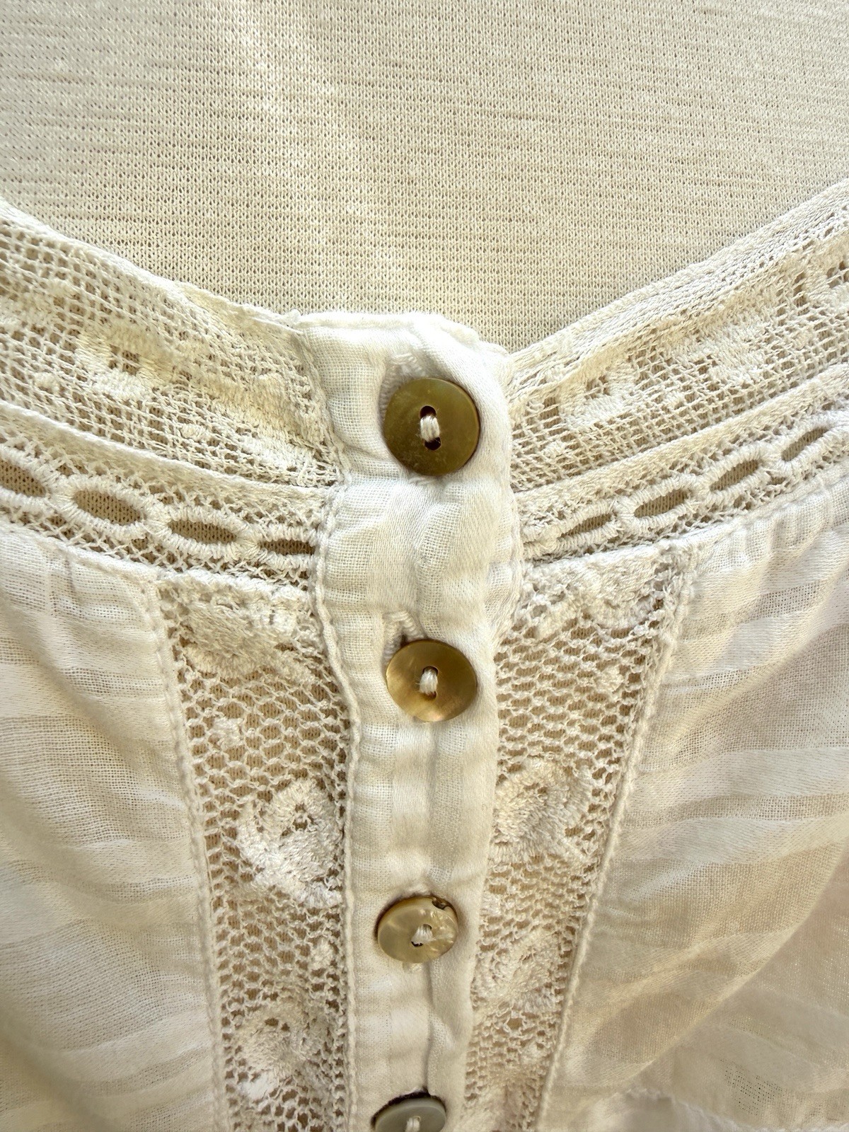 LoveShackFancy Cream Lace-Trim Button Camisole Sully Top S Cottagecore Coquette