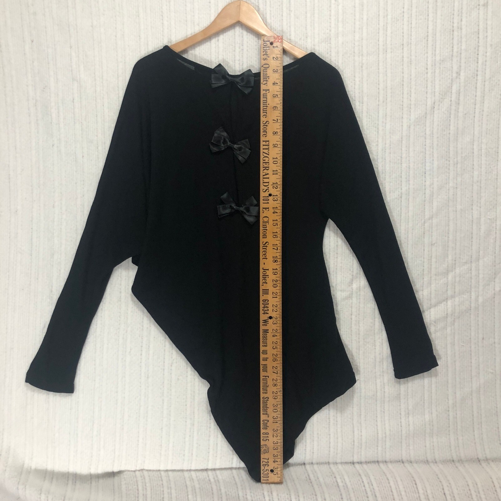 Kessley Black Tunic Top Bow Back Long Sleeve Asymmetric Hem S/M