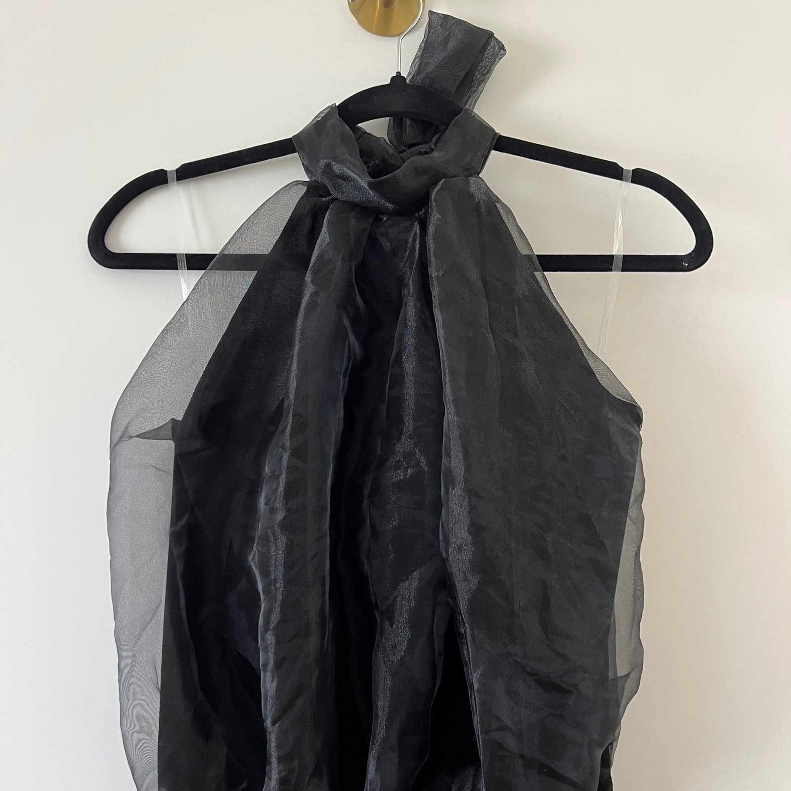 Klesis Bodysuit Womens Medium Black Organza Sheer Halter Mock Neck Thong **