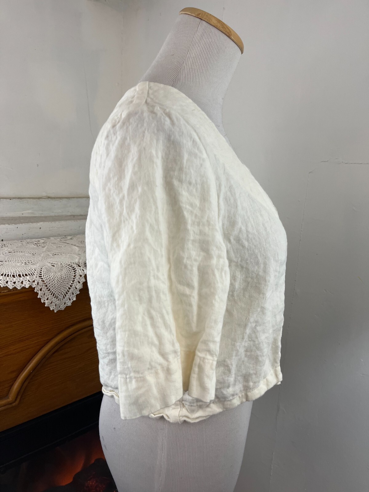 Eve Gravel Linen Boxy Button Up Crop White Top ~ XS