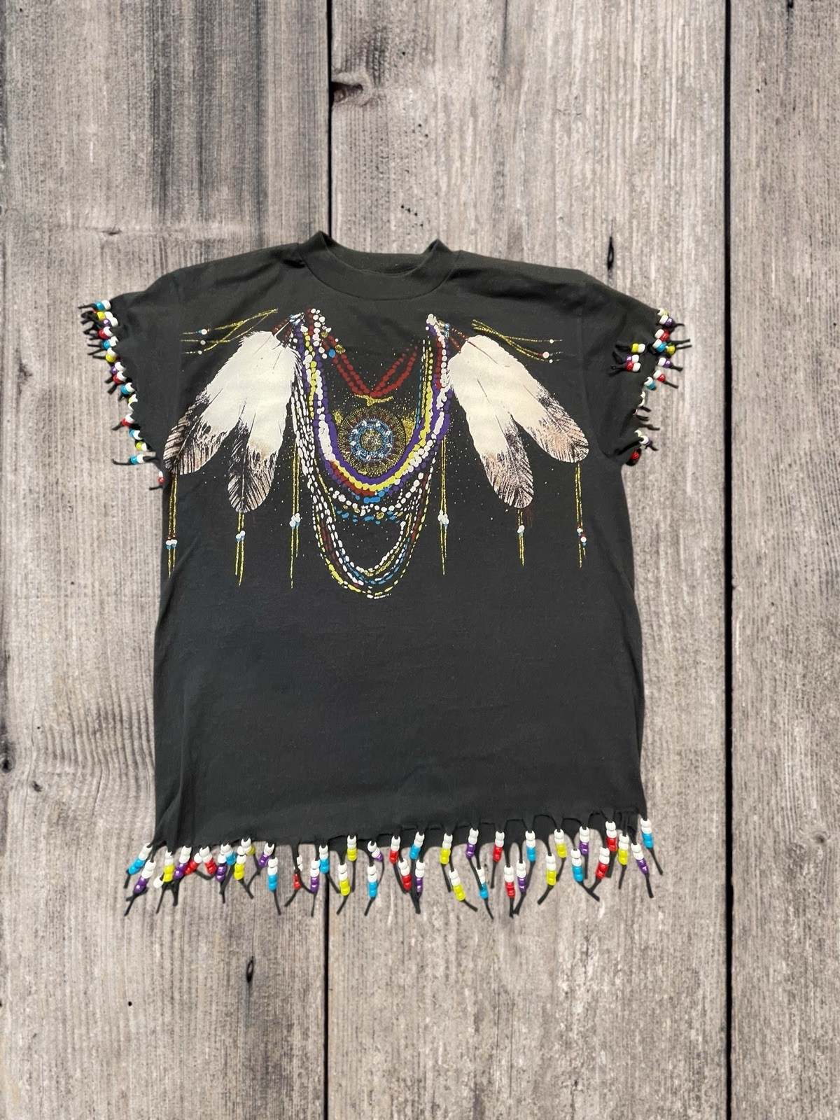 Vintage Tultex Graphic T-Shirt Medium Beaded Fringe Detail