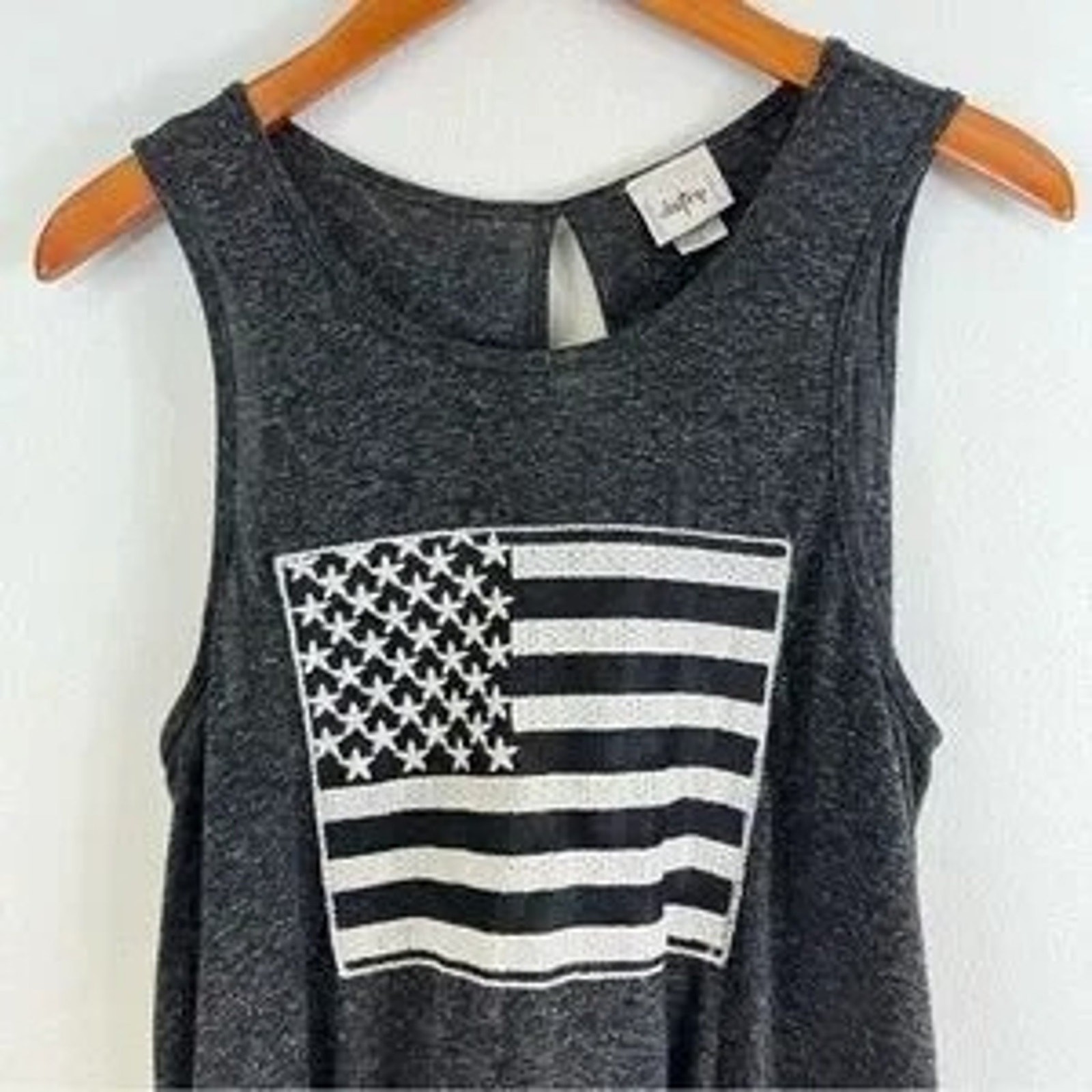 Daytrip Buckle Grey American USA Flag Embroidered Western Casual Tank Top XLarge