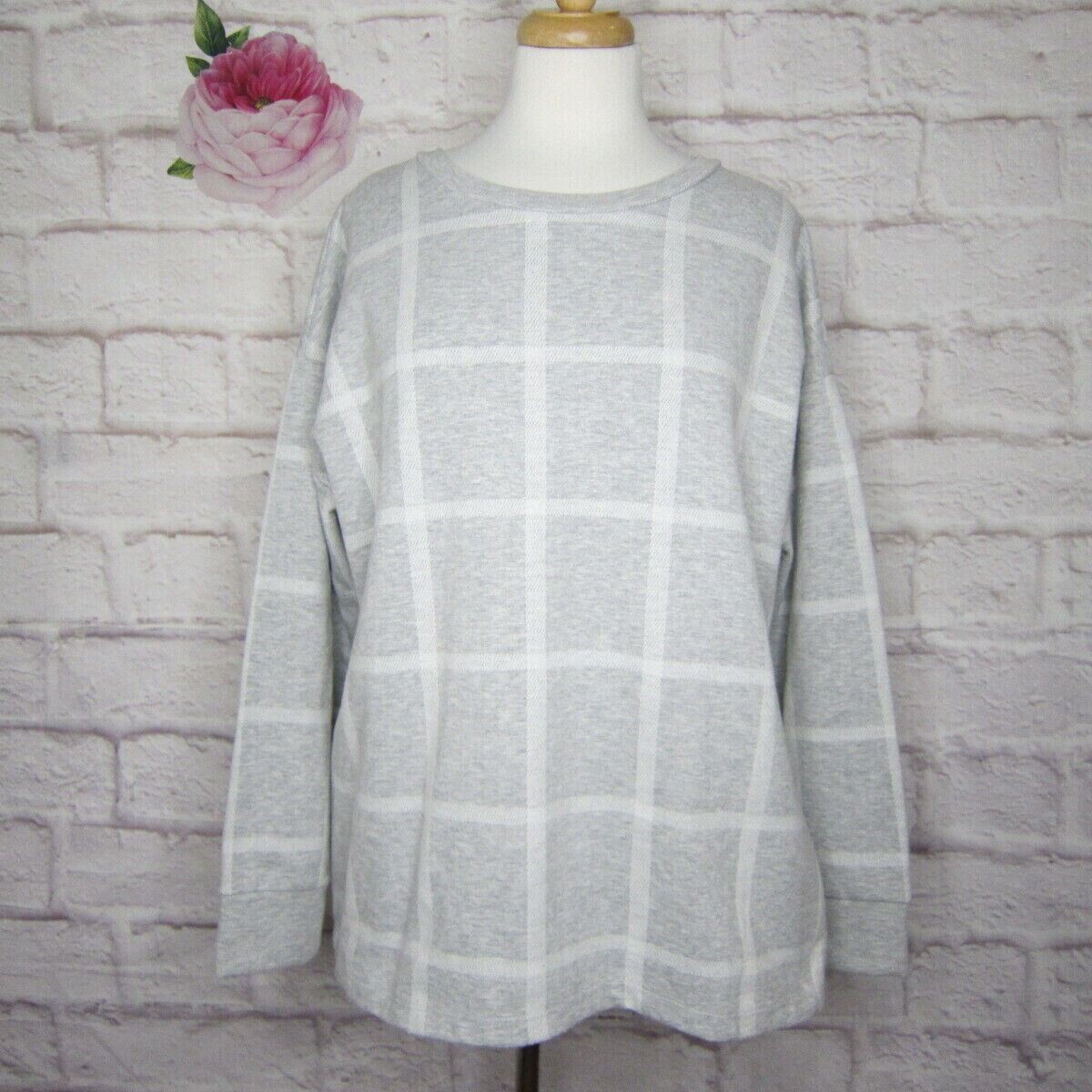 LIZ CLAIBORNE Gray and White Windowpane Plaid Lace-up Sweatshirt size XL EUC