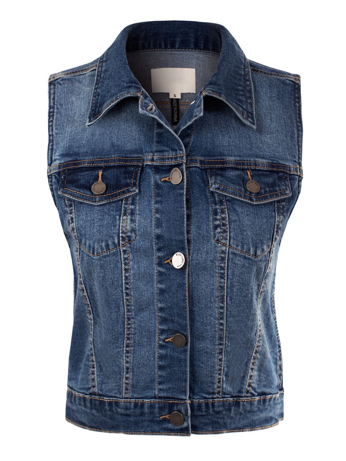 MixMatchy Sleeveless Button Down Jean Denim Jacket Vest