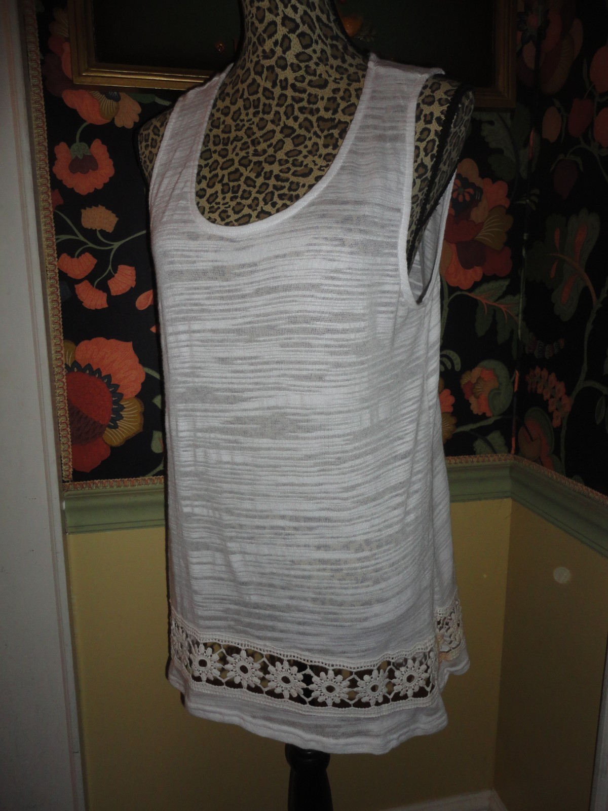 WOMENS MISS CHIEVOUS XL WHITE POLY COTTON LACE HI-LO TDILLARDS TANK TOP NWT