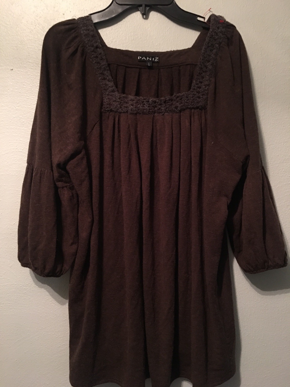 PANIZ Womens Top Wool Blend Layered 3/4 Sleeves Shirt L