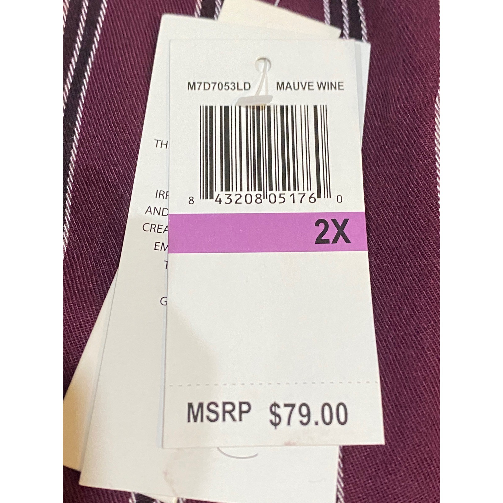 Melissa McCarthy Seven7 Mauve Wine Striped Rayon Blouse 2X M7D7053LD NEW