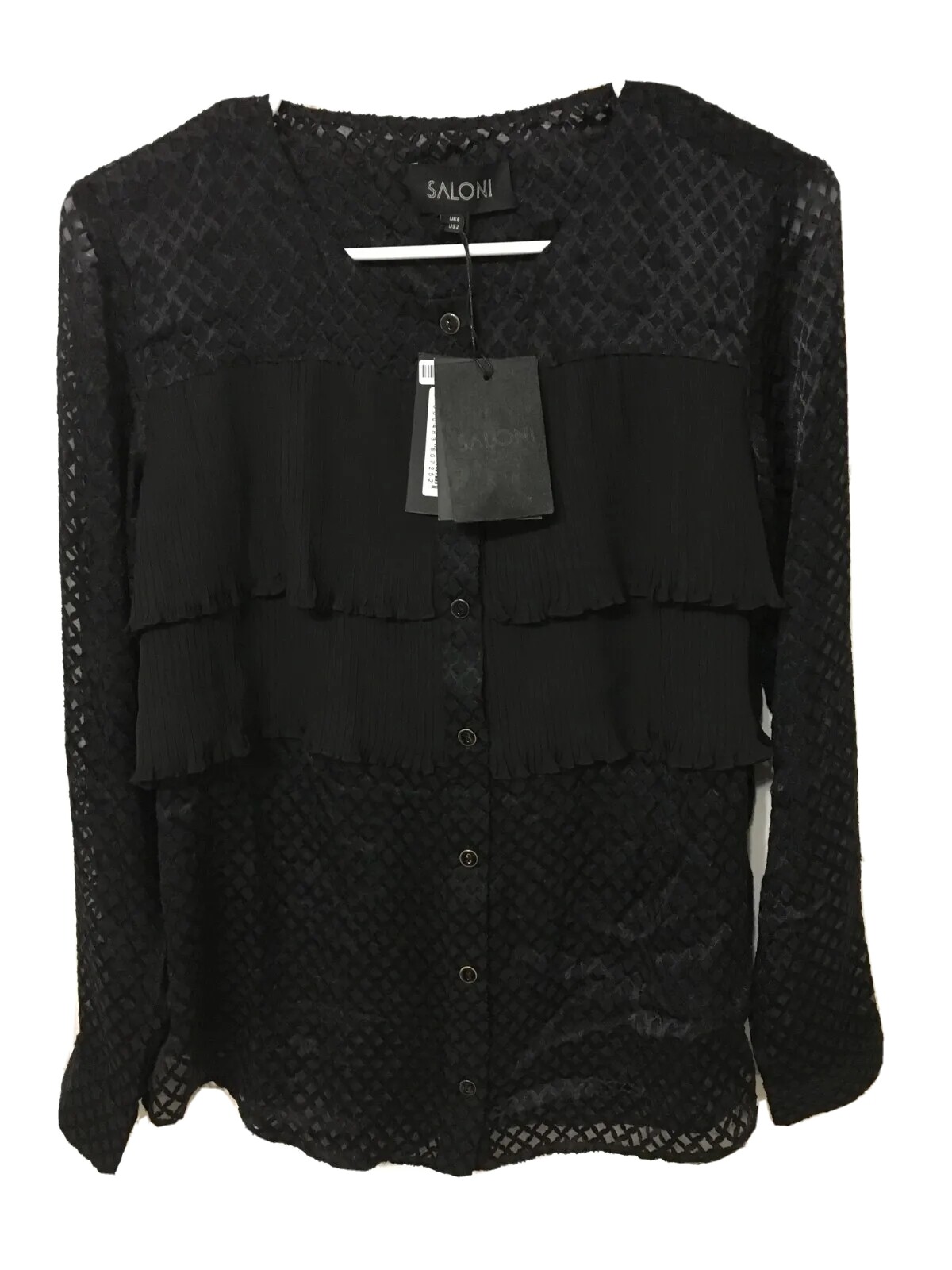 Saloni Jenny Top 3129 Houndstooth Devore Georgette Top Size US 2