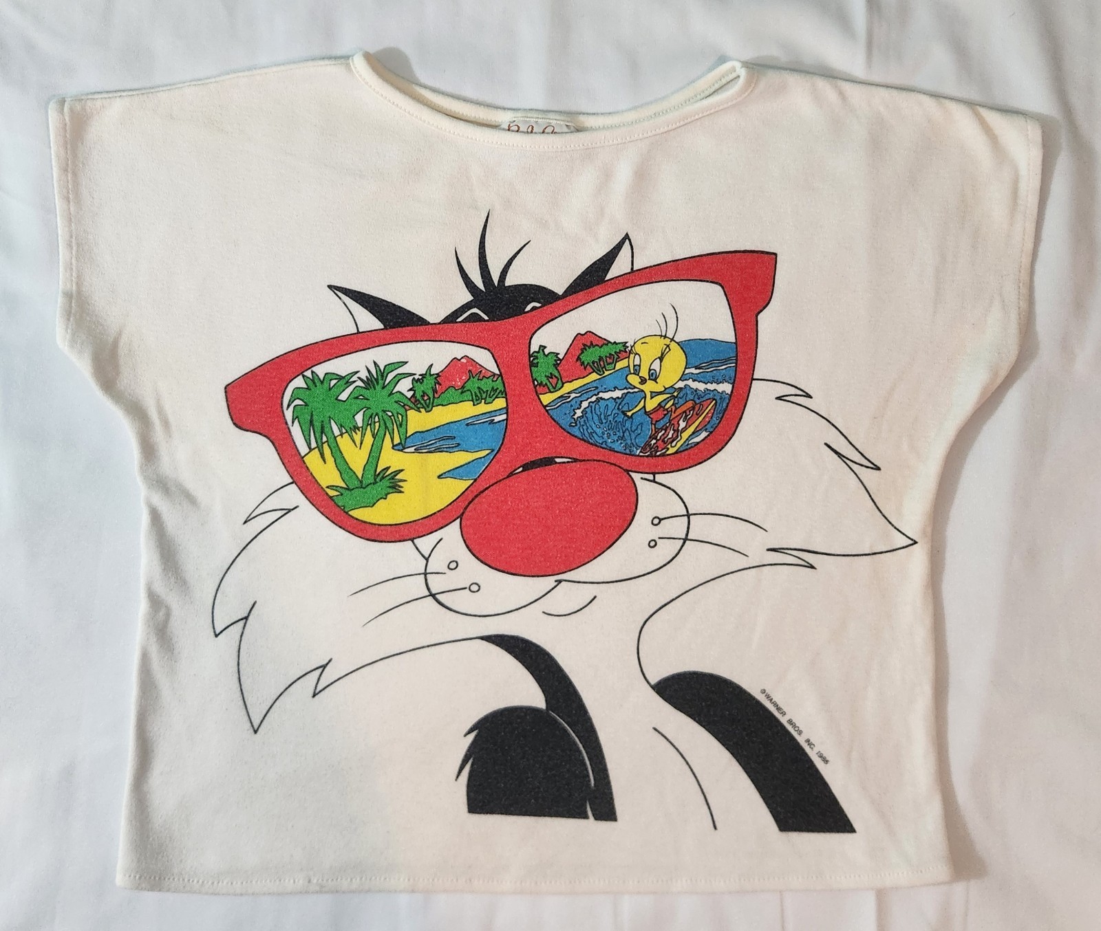 Vintage BJ Frog Womens Crop Top Shirt Sz Small 1986 Sylvester And Tweety Beach