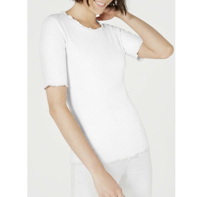Maison Jules Womens XXL Bright White Ruffle Trim Solid Short Sleeve Top NWT BG79