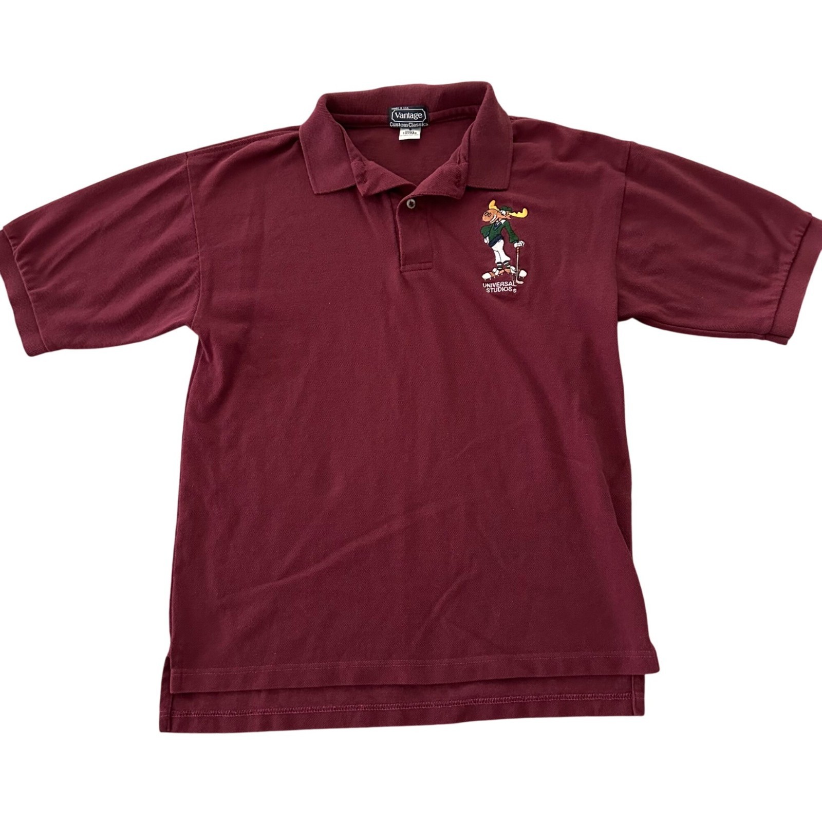 Vtg Bullwinkle Universal Studios Polo Shirt S Maroon USA Vantage Custom Classics