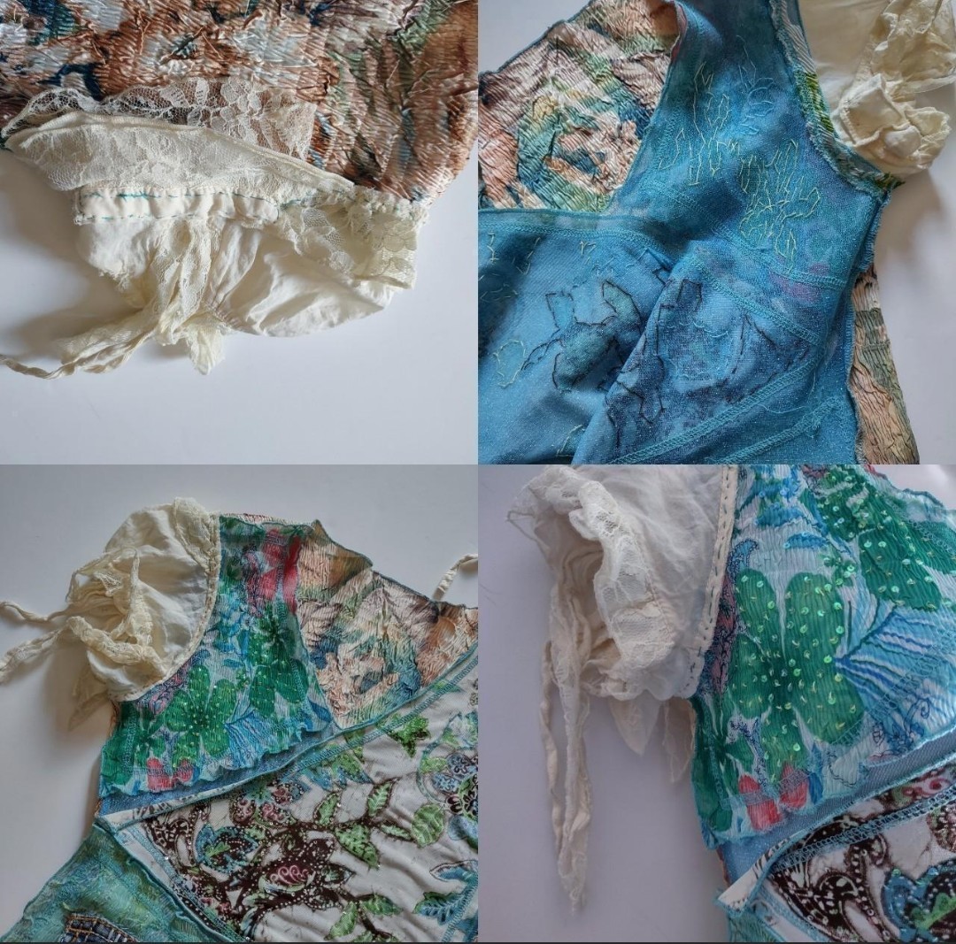 Vtg Upcycled Boho Cottagecore Fairy Sequin Floral Y2K Festival Coquette Top