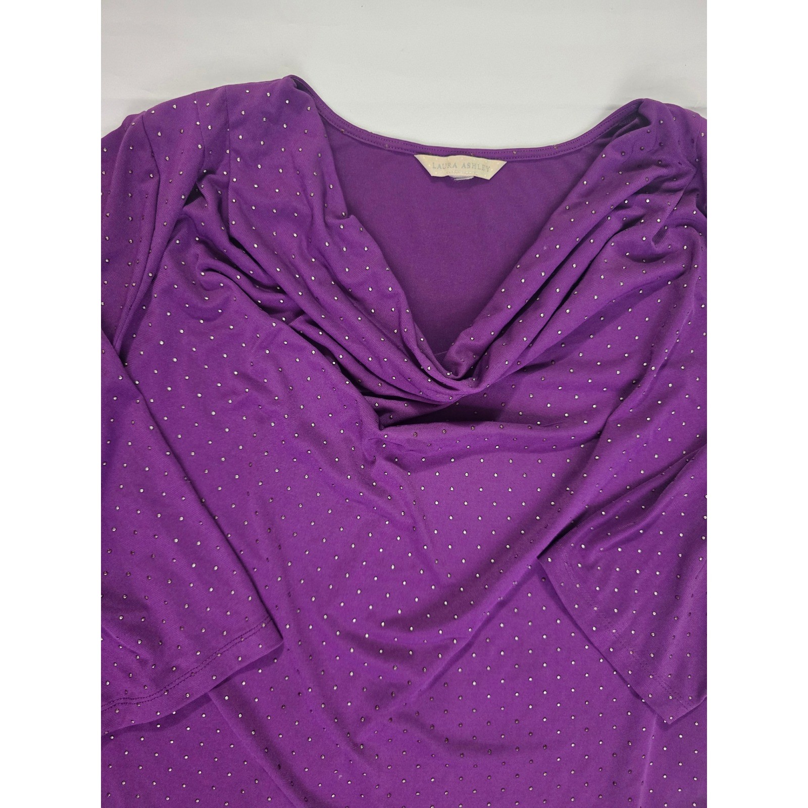 Laura Ashley Purple Cowl Neck Studded 3/4 Sleeve Ruched Top Plum Womens XL