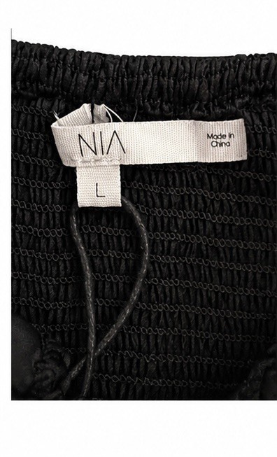 NIA Black Satin Smocked Tube Top with Tie-Front