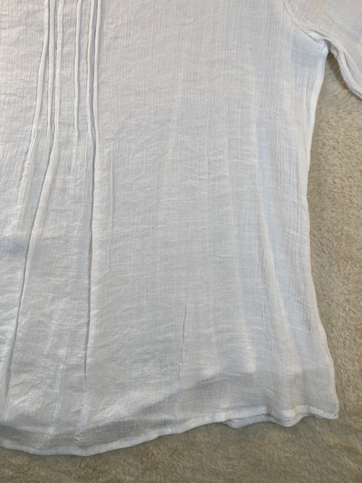Silk and Cotton Blend Blouse Pintuck Button Accented Sleeves