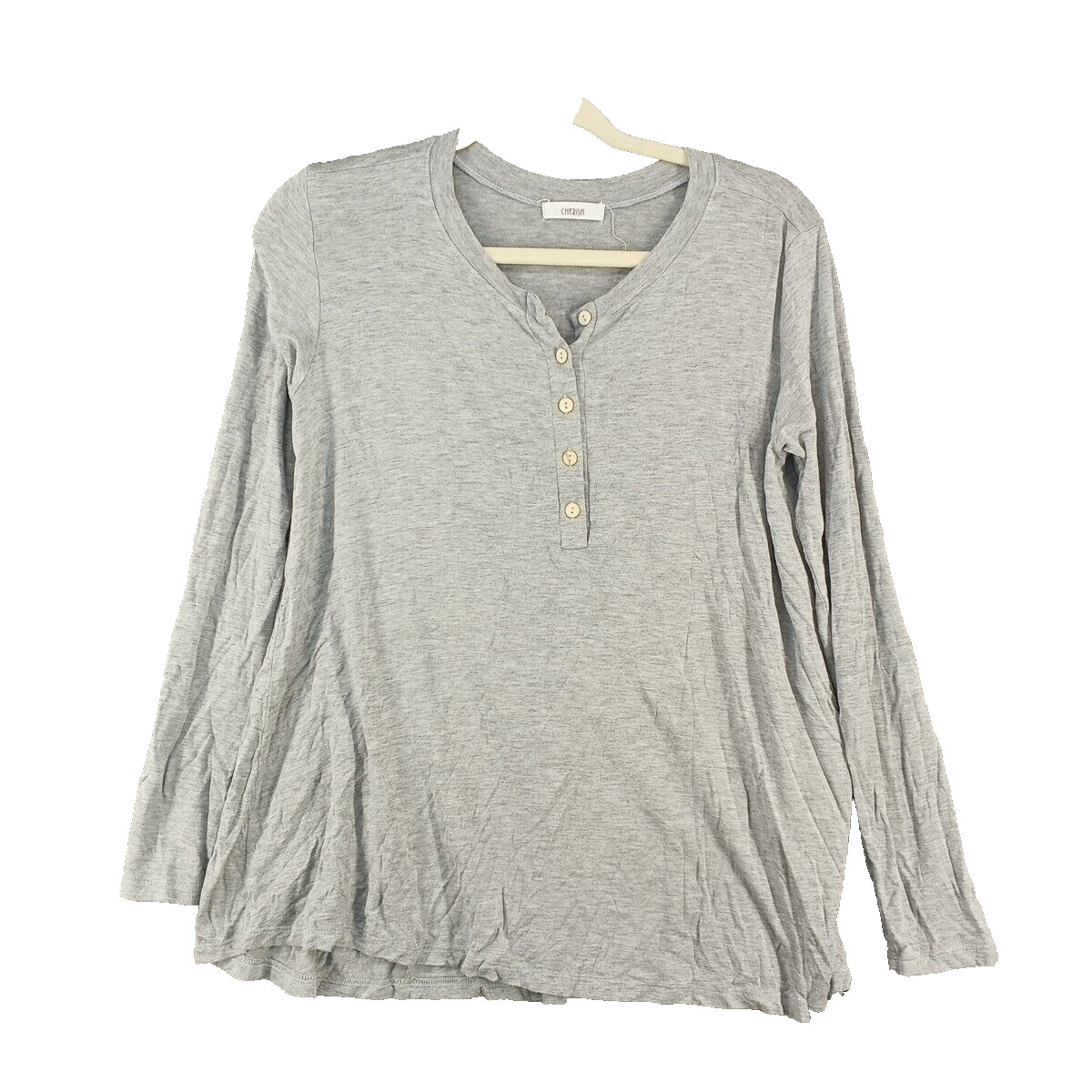CHERISH Long Sleeve T-shirt SMALL(4-6)Rayon Henley Gray Casual Knit Pullover