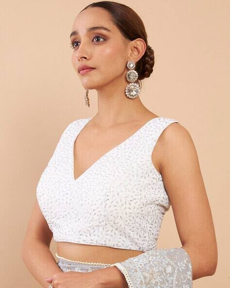 Georgette Embroidery Vneck Back open non padded beautiful saree blouse,