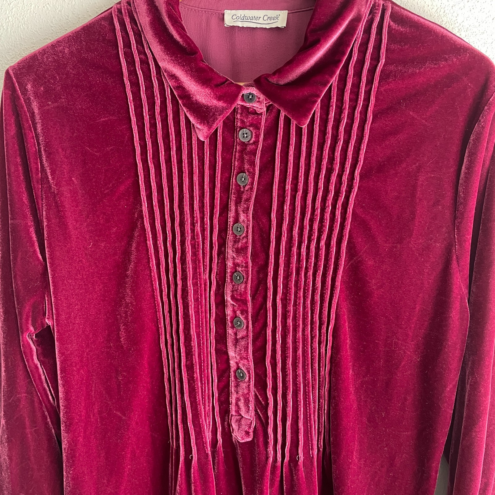 Vtg Coldwater Creek Blouse XL Pullover Velvet Magenta Victorian Goth Romantic
