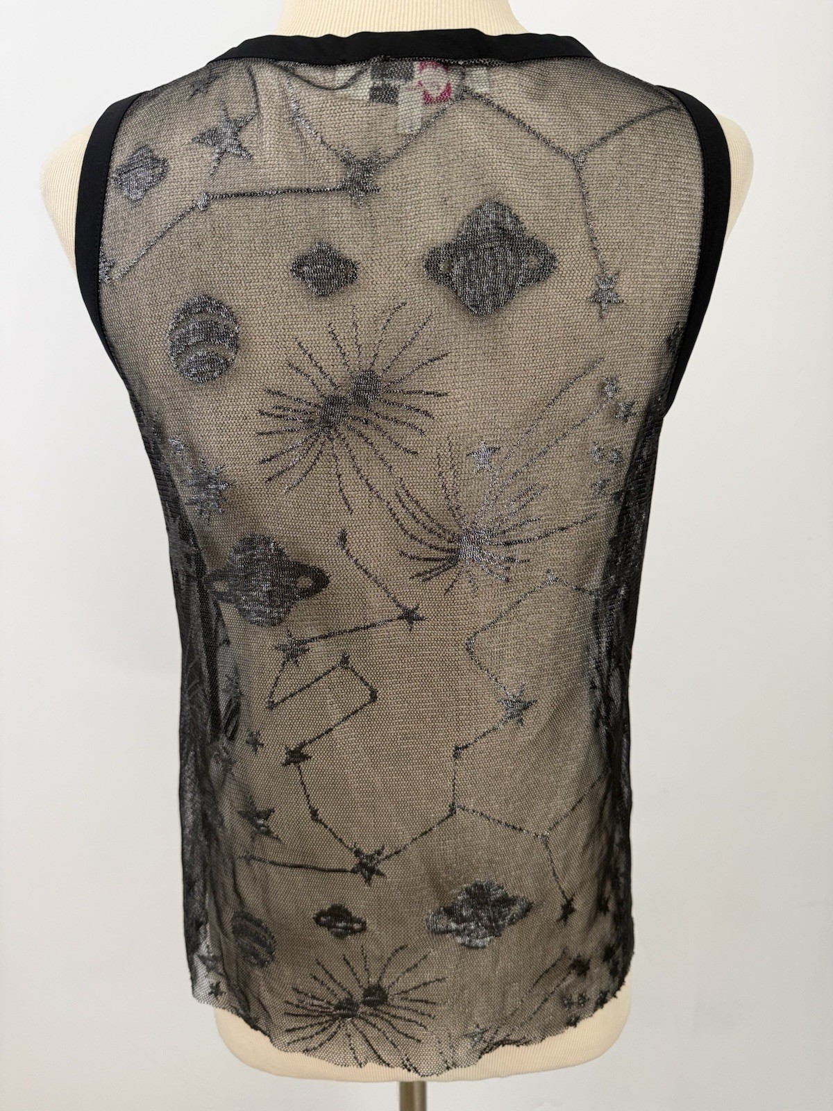 OLE by KOTON Celestial Mesh Knit Sheer TOP Small Black Whimsigoth Stars Planets