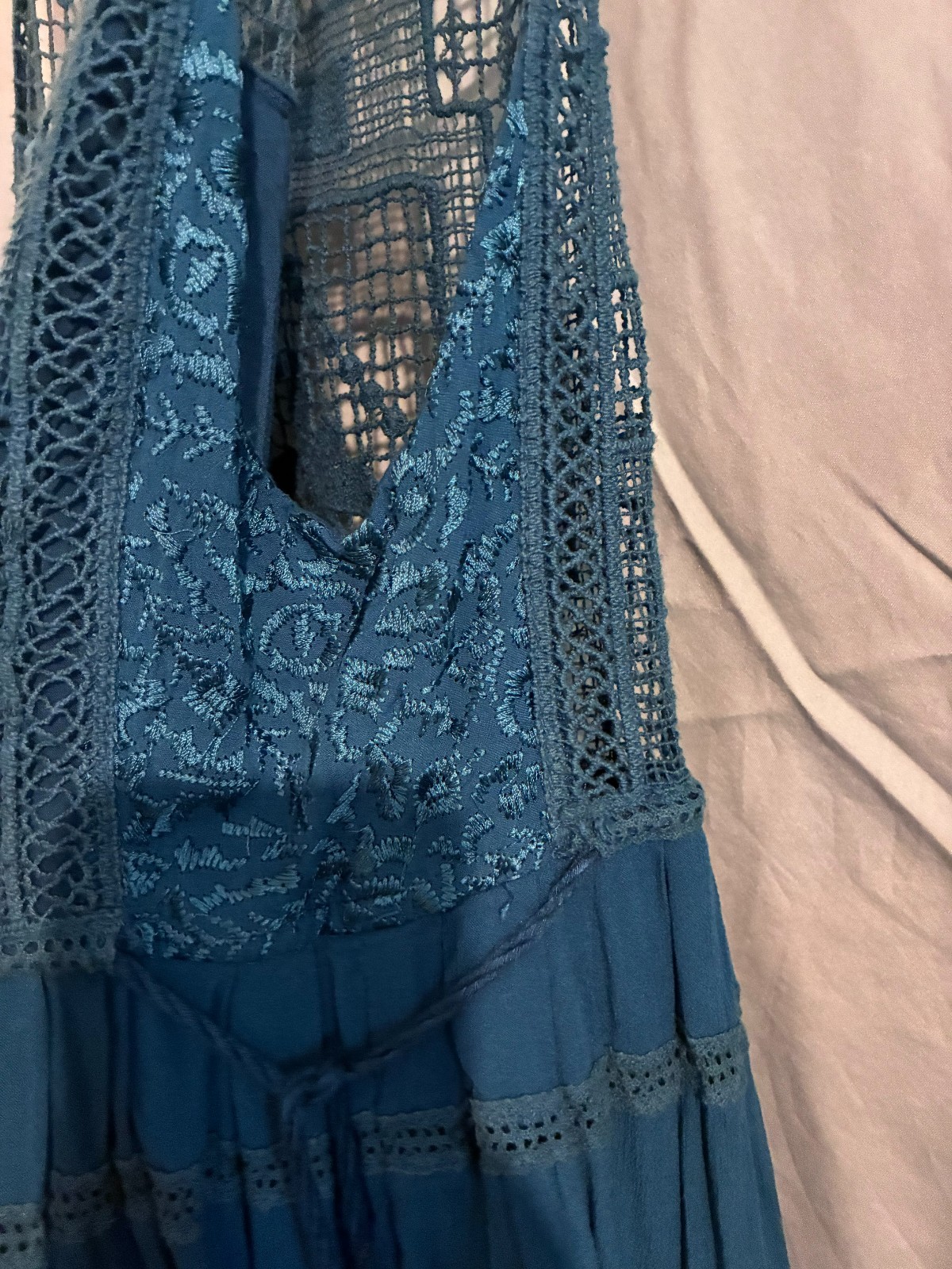 Free People Teal Crocheted spaghetti strap baby doll with flowy bottom size S
