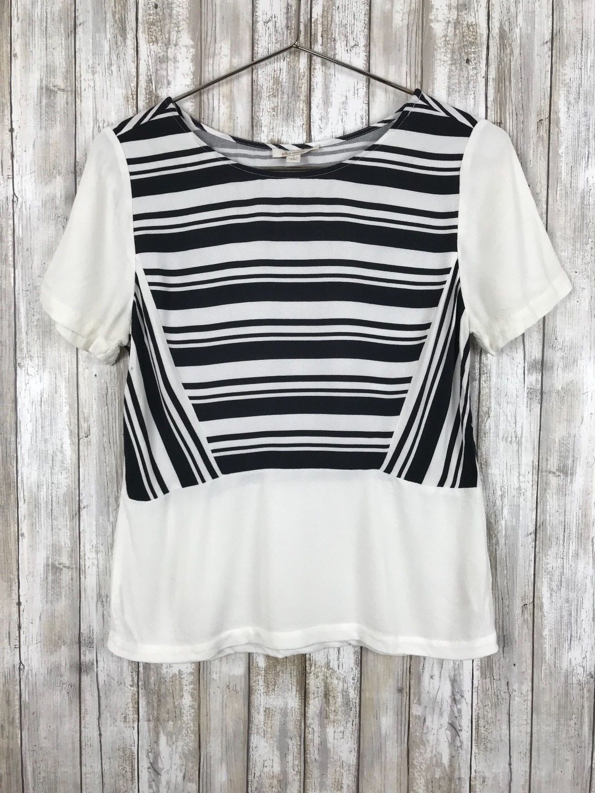 Anthropologie ELLA MOSS Black White Stripe Geometric Print Top Blouse S Small