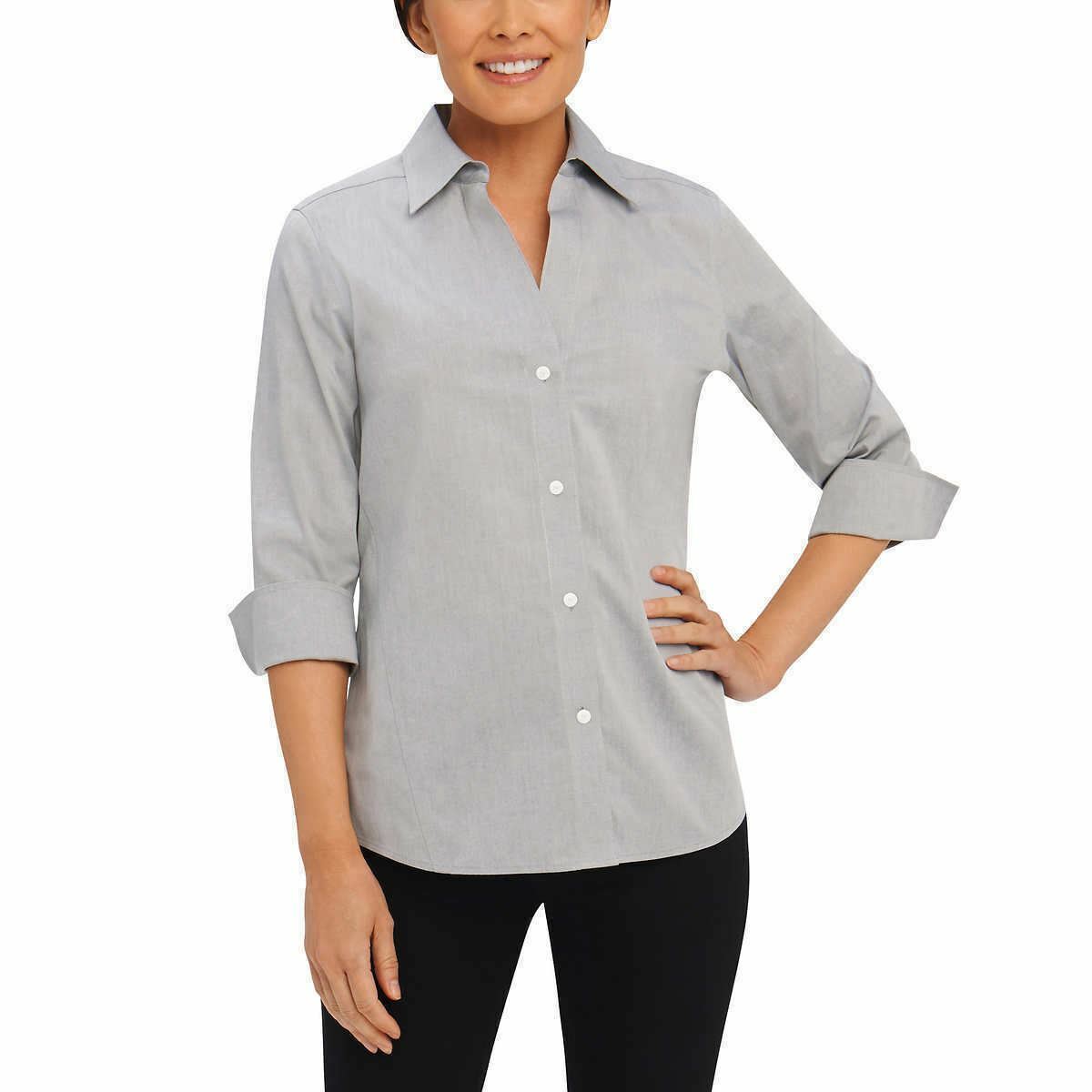 Foxcroft Women’s Easy Care Non Iron Stretch Poplin Button Front Shirt