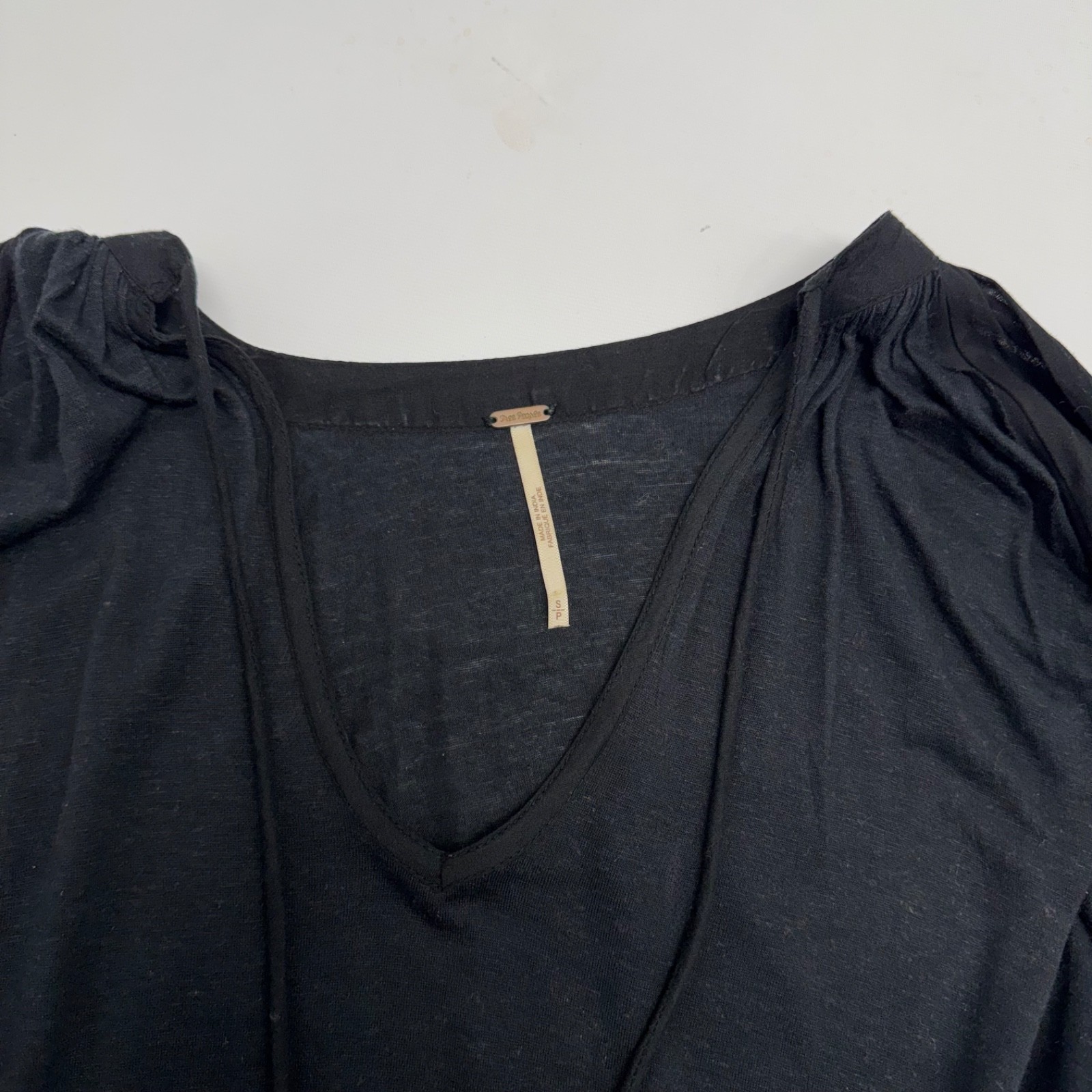 Free People Mix It Up Tunic Flowy Blouse Top Linen Blend Boho Floral Black, sz S