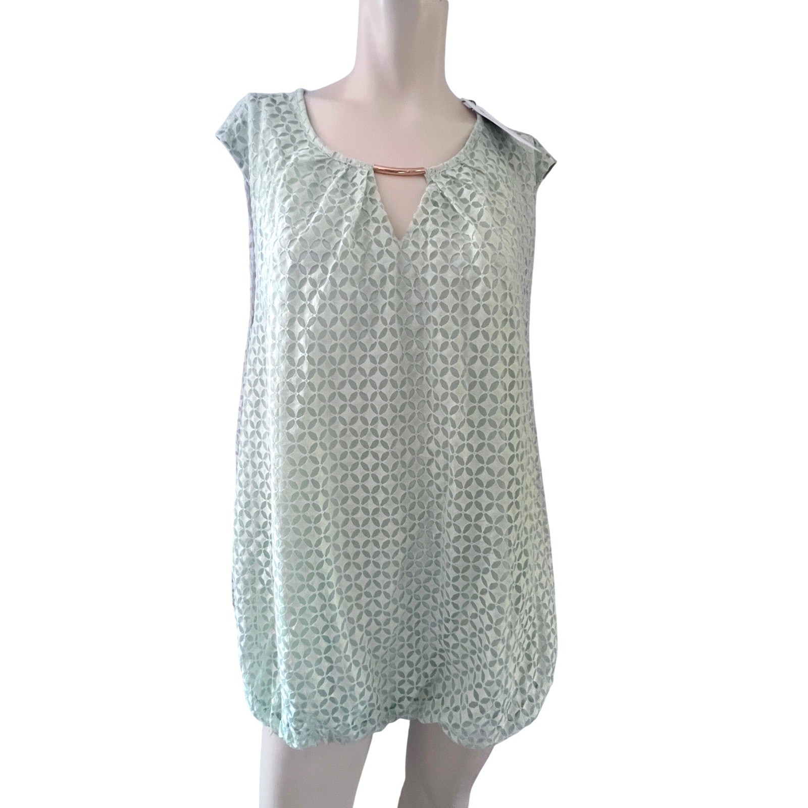 Liz Claiborne Blouse Top 5X Sea Green Floral Sleeveless Keyhole Coquette Career