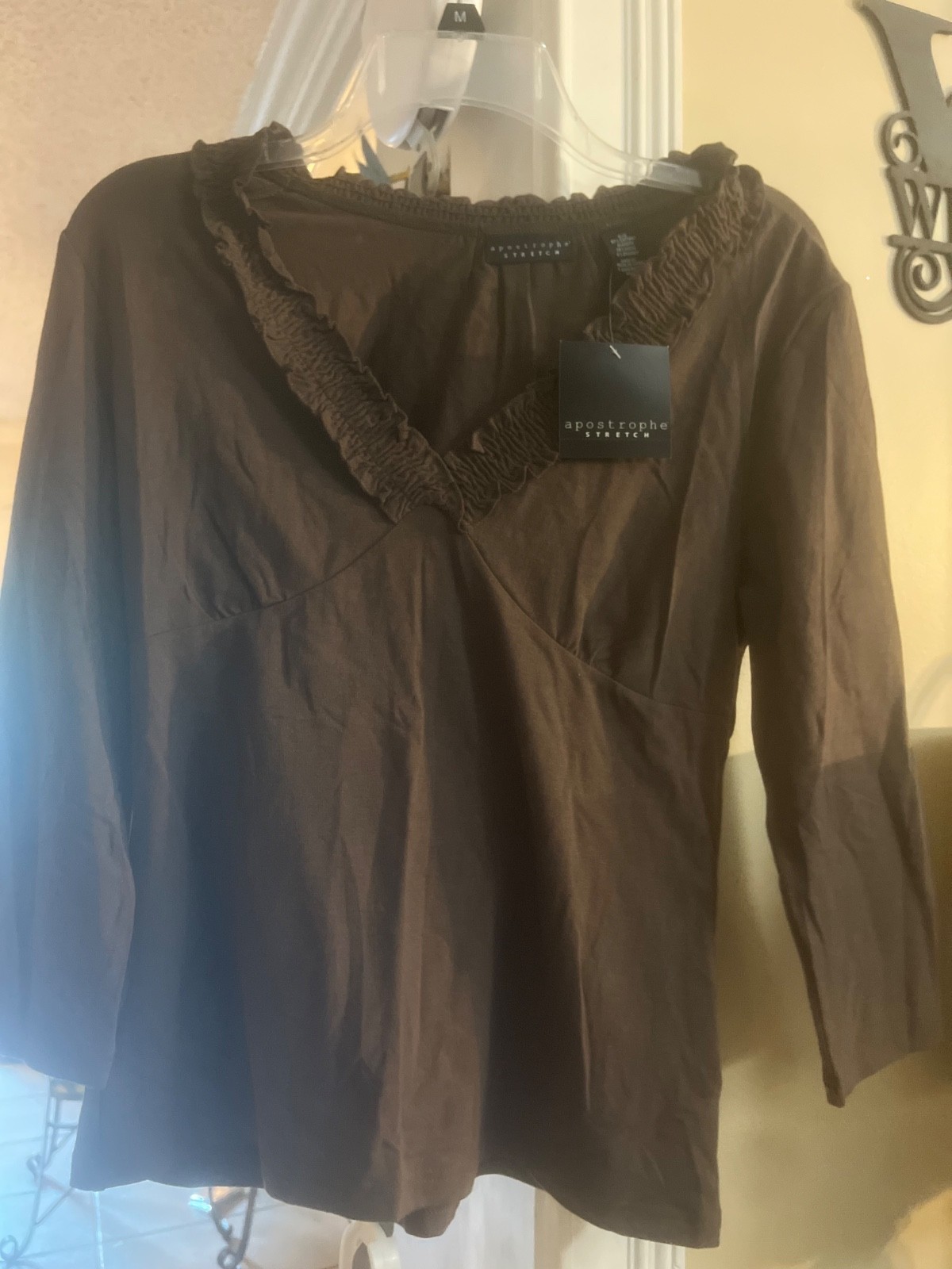womens size small brown apostrophe stretch blouse
