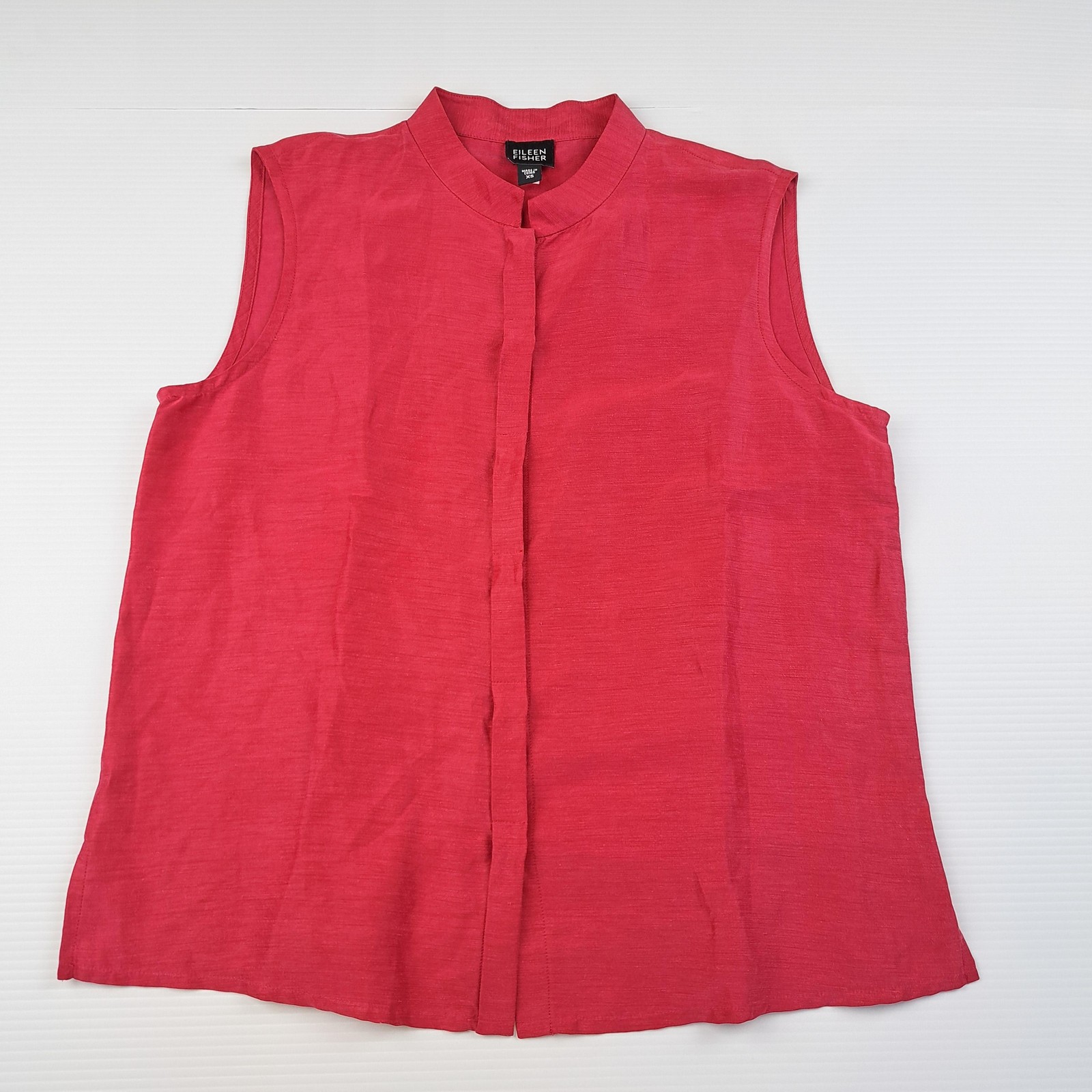 Eileen Fisher Shirt Womens XS Red Linen Silk Sleeveless Button Front Blouse Top