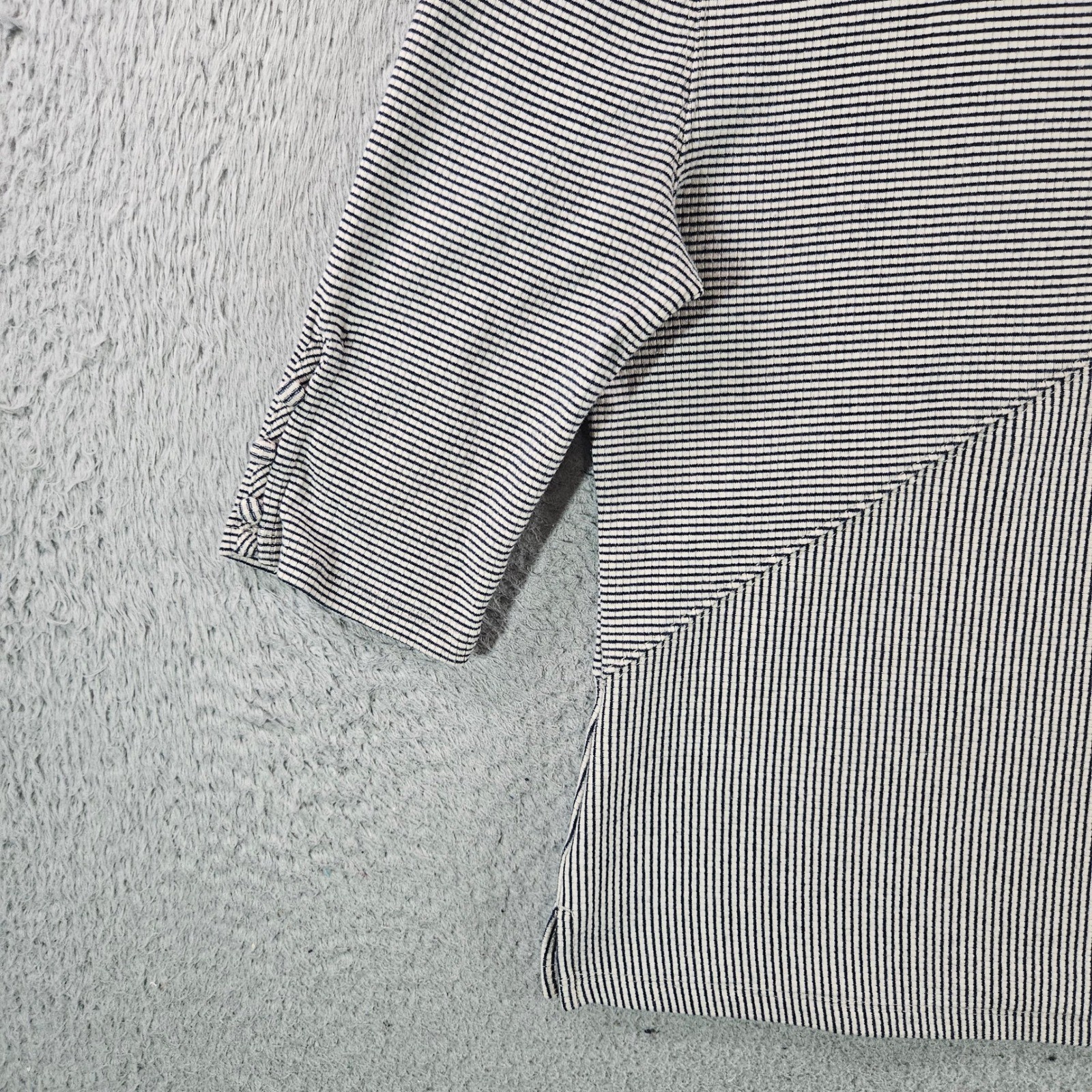 We The Free Free People Mock Neck Striped Ribbed Top Navy Cream Medium Womens