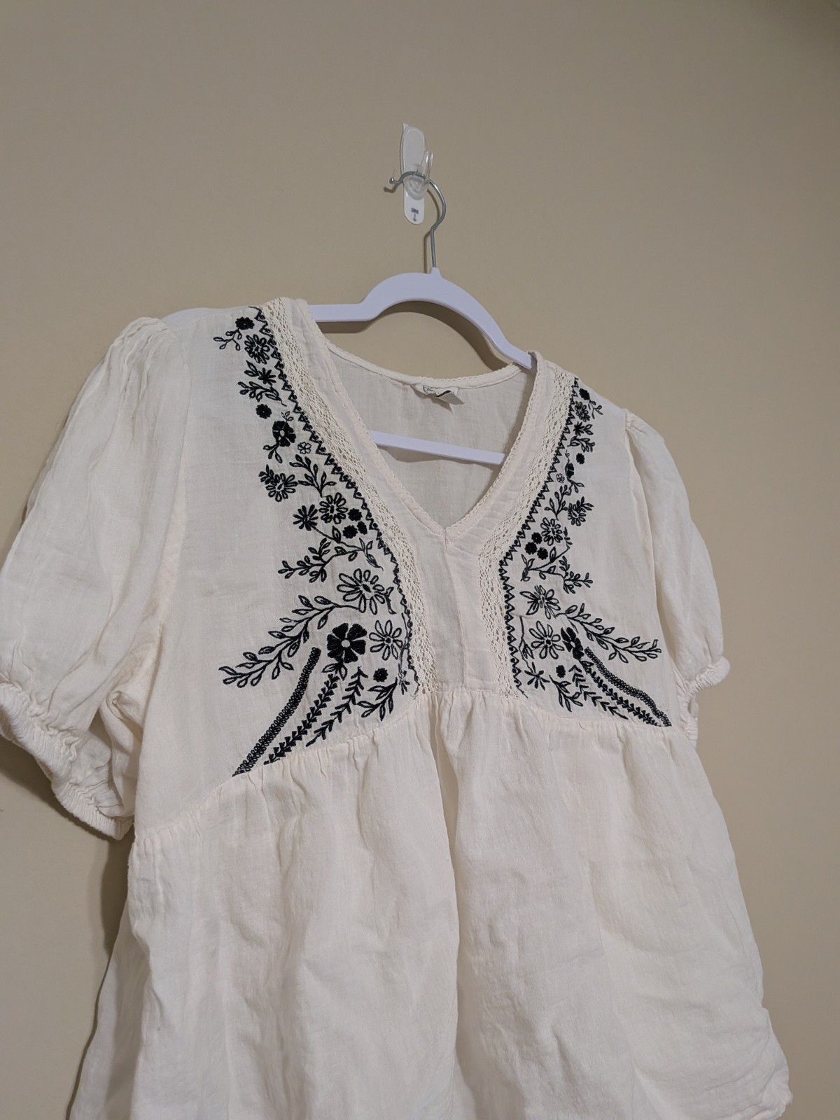 Boho Black & White Cottagecore Indie Floral Design Peasant Folk Style Blouse