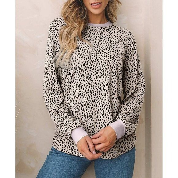 Animal Spotted Print Round Neck Long Sleeve Top X LARGE (4411)