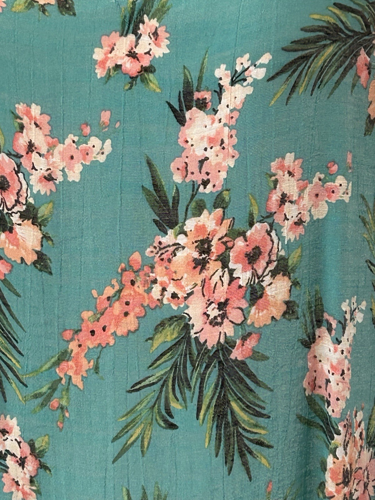 COUNTERPARTS~LARGE~GREEN & PINK FLORAL SHORT FLUTTER SLEEVE CASUAL-CAREER TOP~L