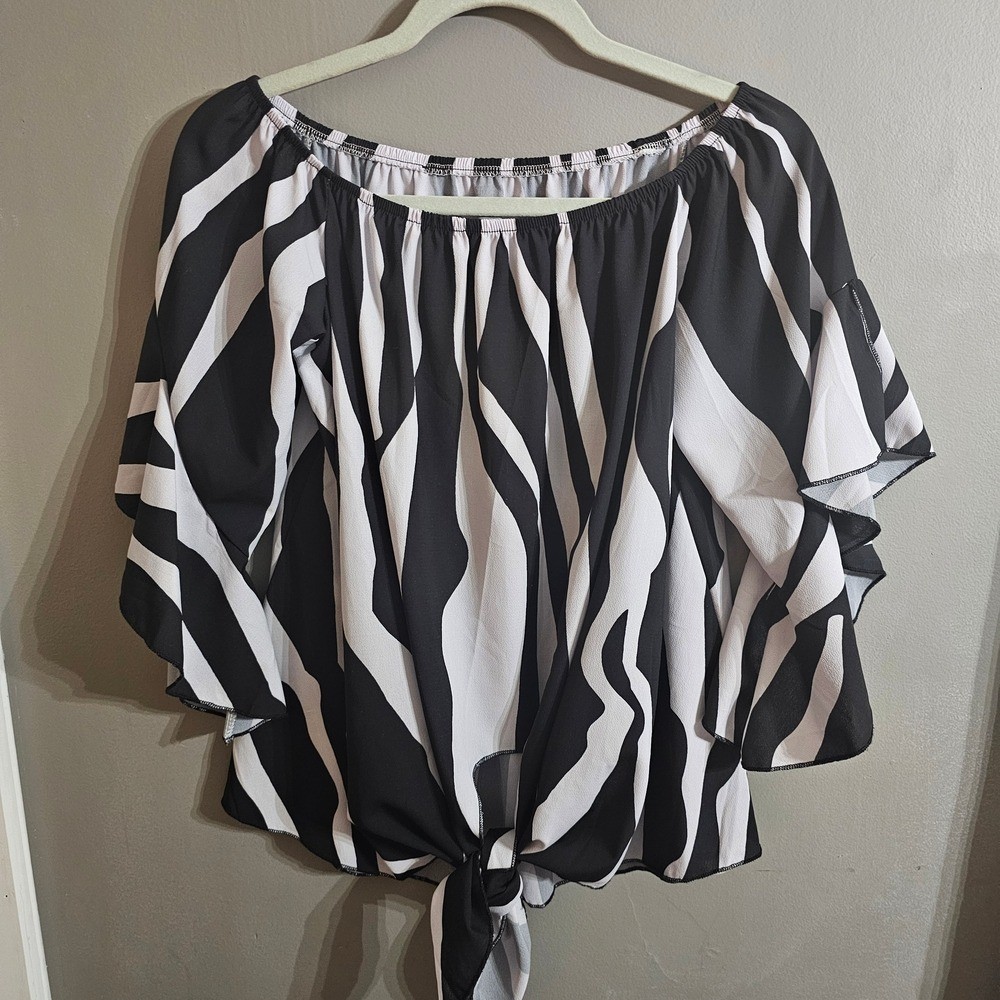 Perfectly Priscilla Black and White Off-Shoulder Top