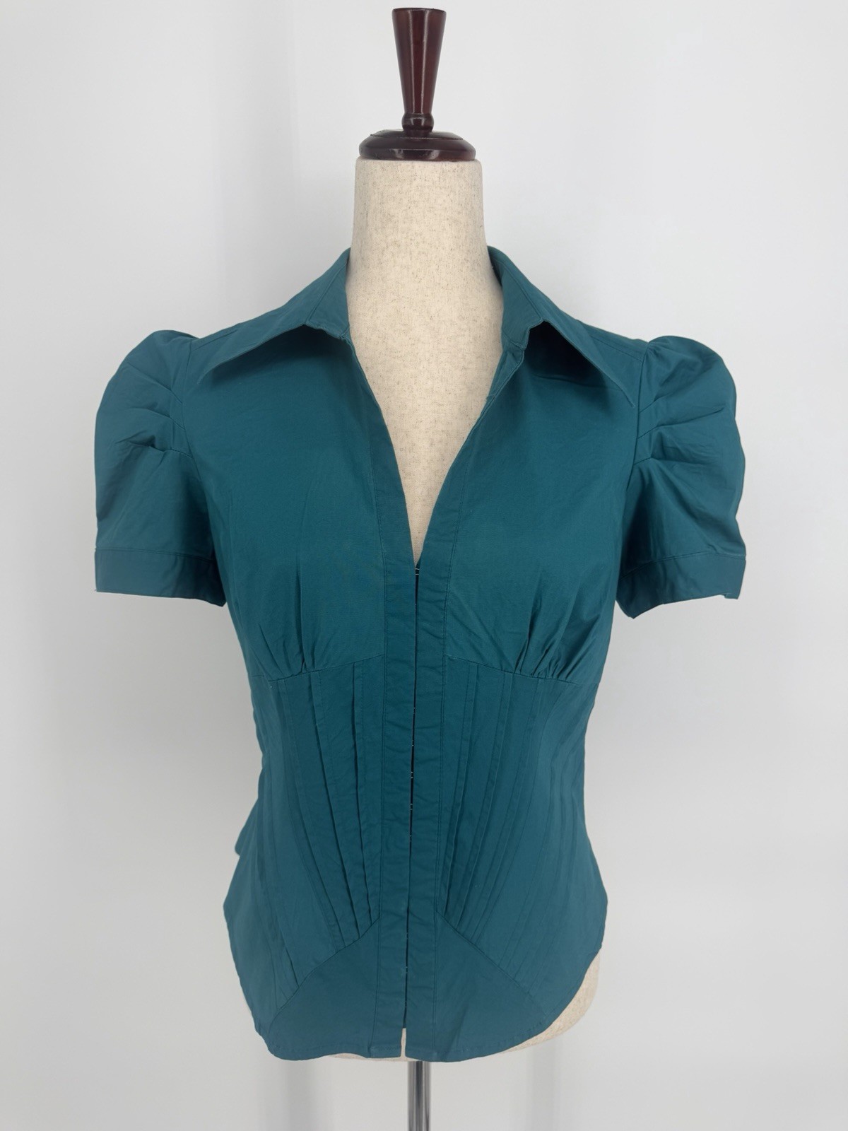 Vtg XOXO Women’s L Green Hook Front Puff Sleeve Top Smocked Whimsical Y2K Goth