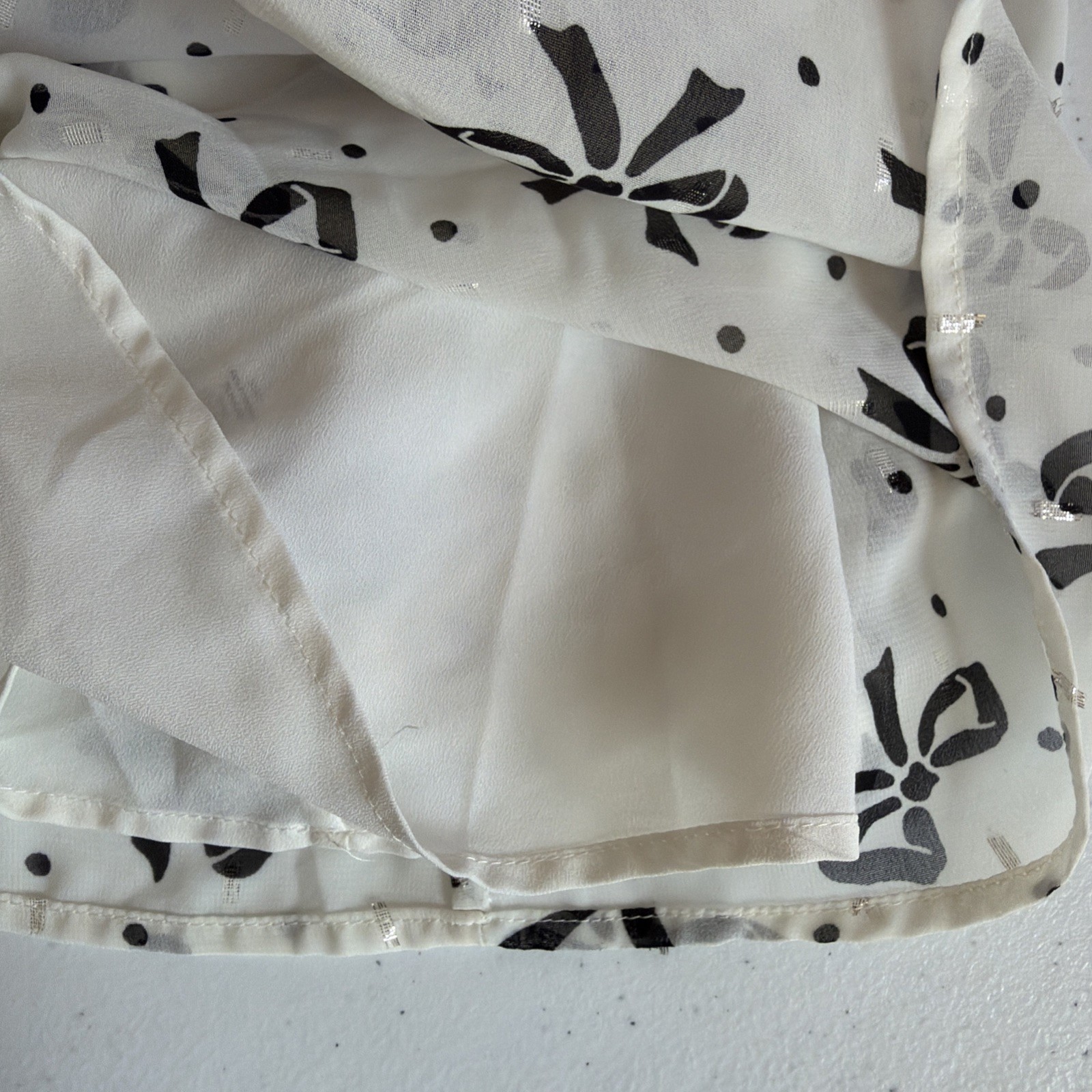 Talbots plus 2x Ivory Bow Ribbon Print Long Sleeve Top metallic silver victorian