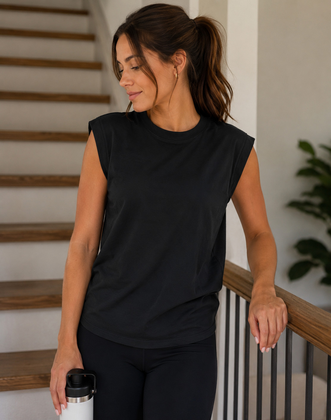 A New Day Womens Black Muscle Tank Top Medium 100% Cotton Crew Neck Casual Tee