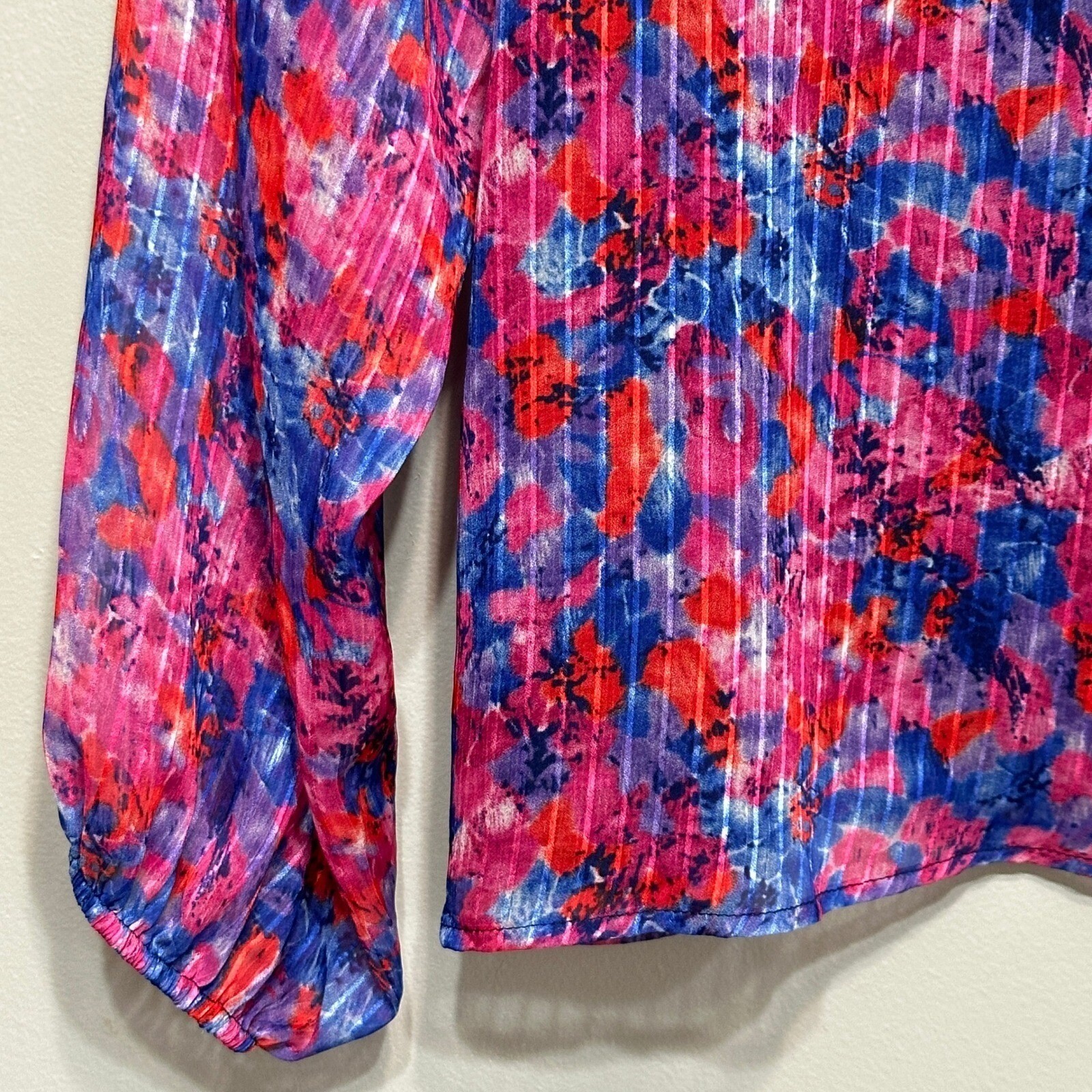 Skies Are Blue Floral Balloon Sleeve Blouse Women M Pink Ruffle Airy Flowy Sheer