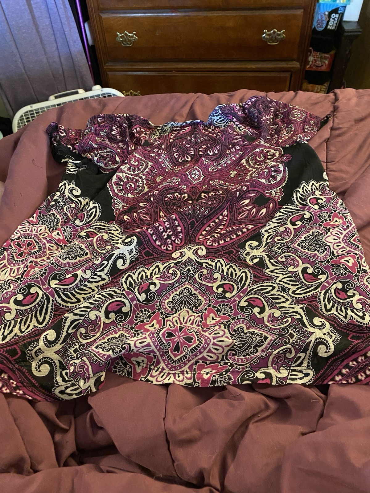 Flutter Sleeve Summer Purple And Black Lined Flowing Stretchy Top