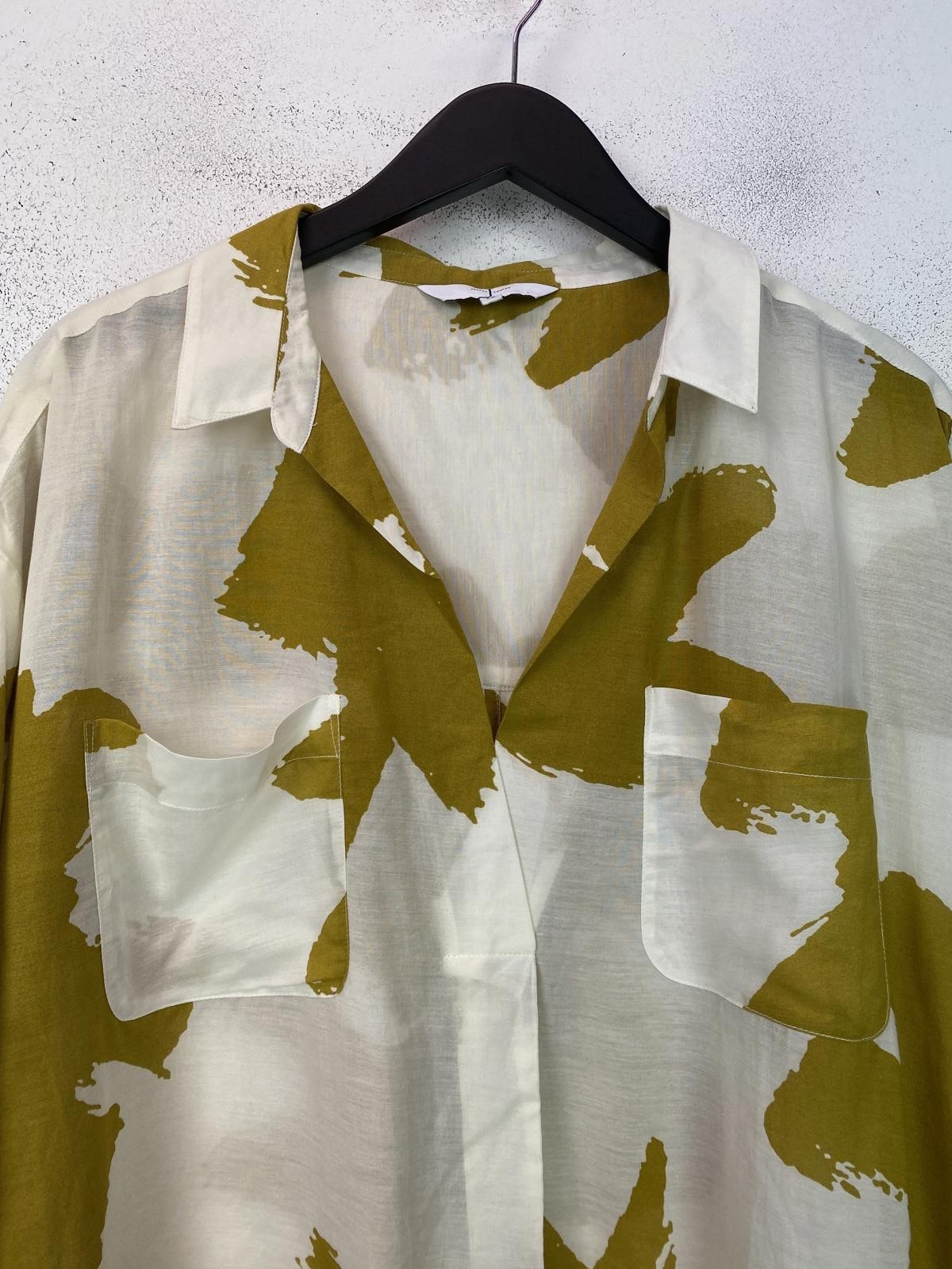 Jasper Conran Cream Mustard Abstract Blouse V Neck 3/4 Sleeve UK 16