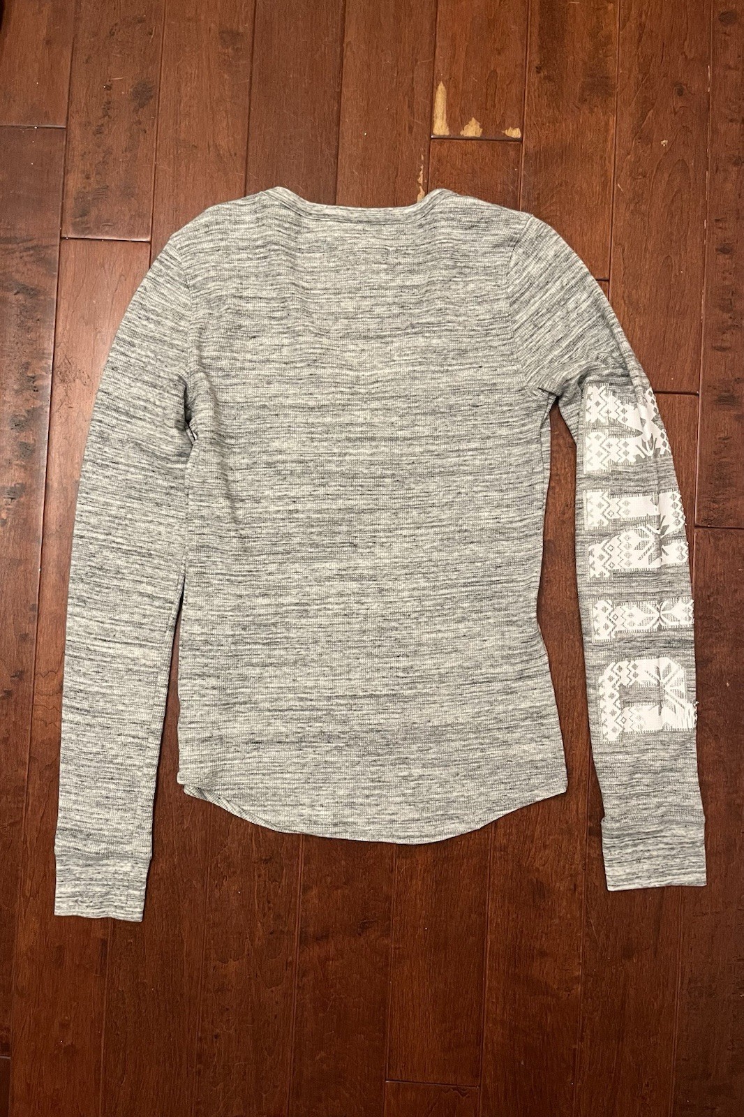 PINK Fair Isle Henley T-Shirt, Gray/White V-Neck Long Sleeve Button, M