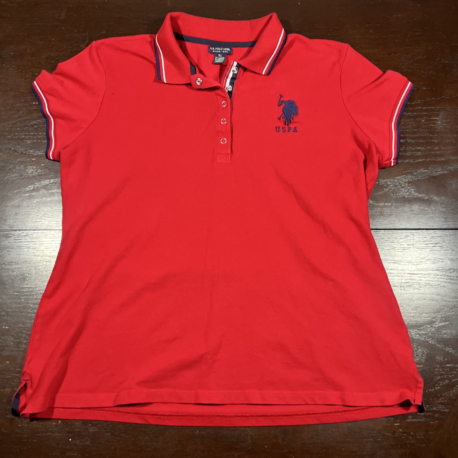 U.S. Polo Assn. Polo Shirt Women’s XL Red Snap Button USPA Logo Embroidered Polo