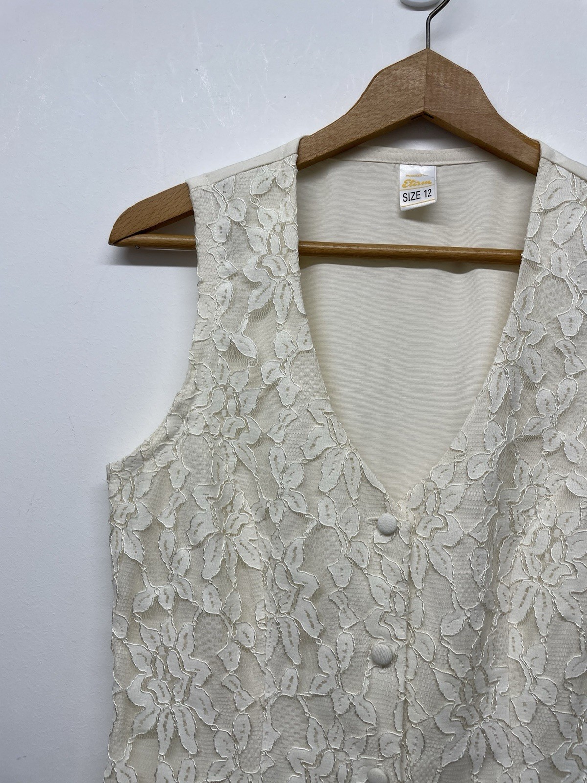 Etam Vintage Cream Ivory Floral Lace Waistcoat Y2K 90’s Size 12