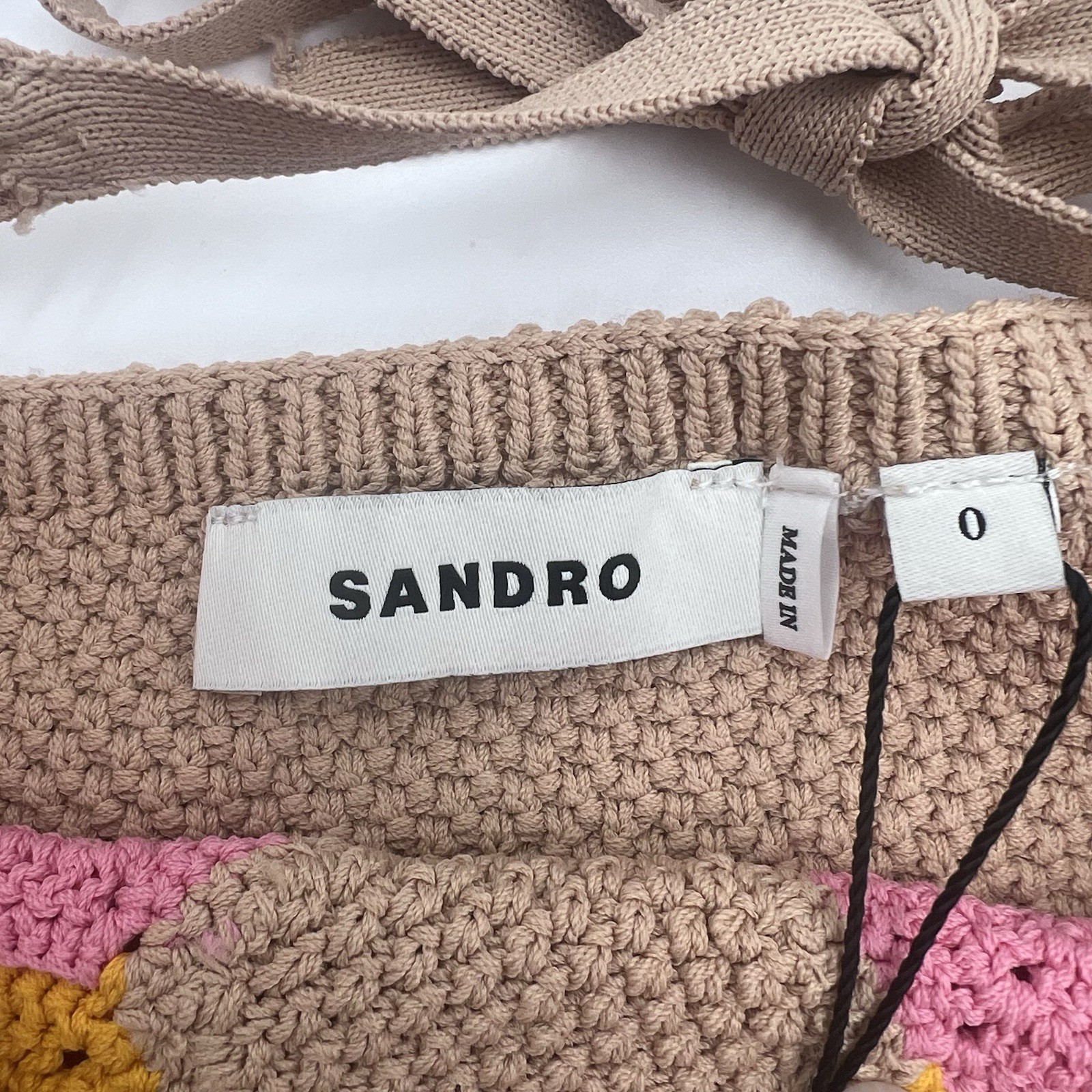 Sandro Muguette Crochet Halter Crop Top Women Size 0/XS Beige Designer Modern