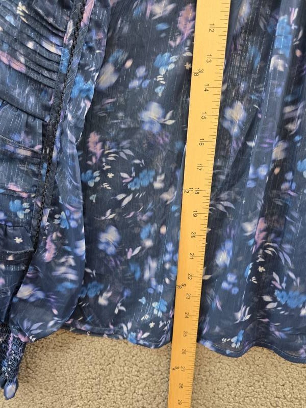 French Connection Smocked Anifrida Arica Pleat-Sleeve Top Women’s L Blue Depth