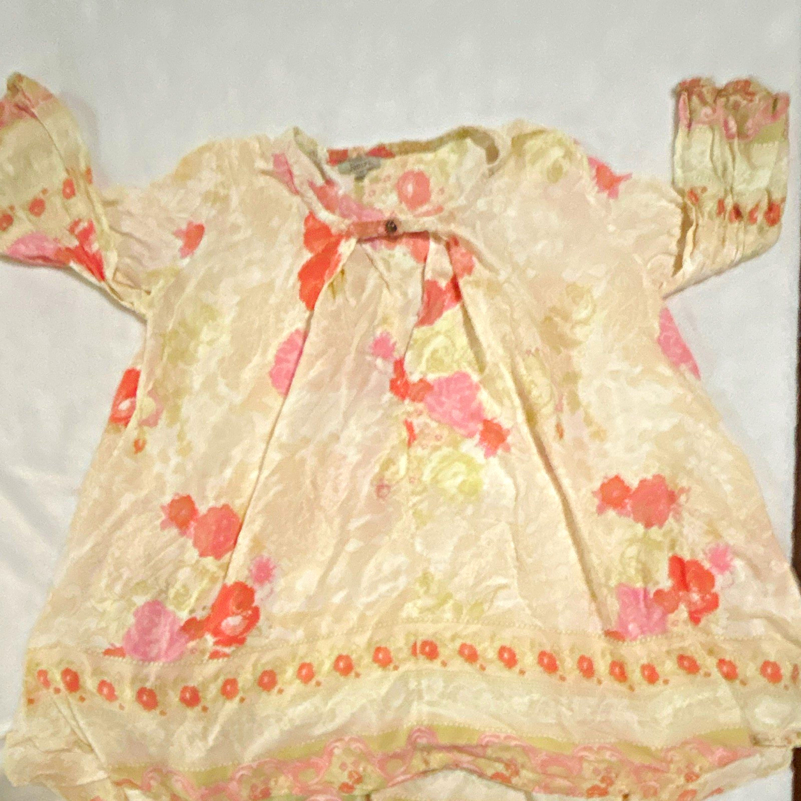 Jodifl Girls Size M Floral Long Sleeve Dress Ivory Pink Green Orange