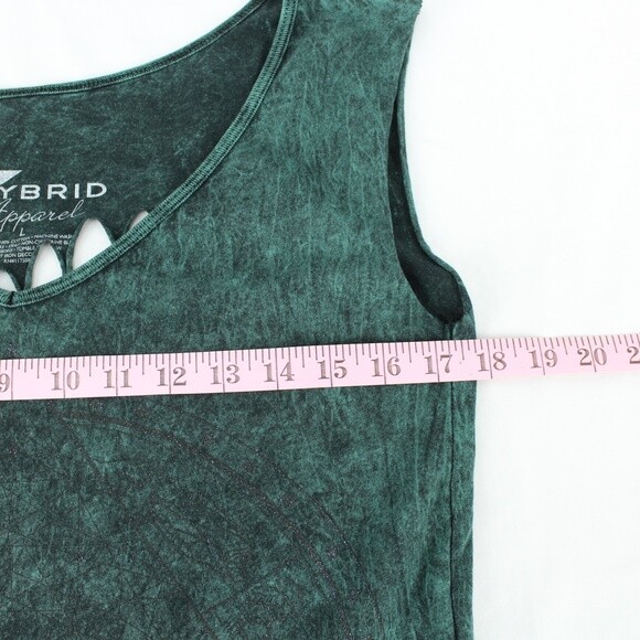 Hybrid Apparel Tank Top Blouse Shredded Heart Size L Large Cotton Green